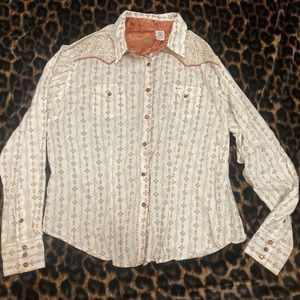 Cream with orange design long sleeve button down